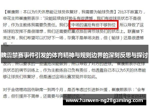魏震禁赛事件引发的体育精神与规则边界的深刻反思与探讨
